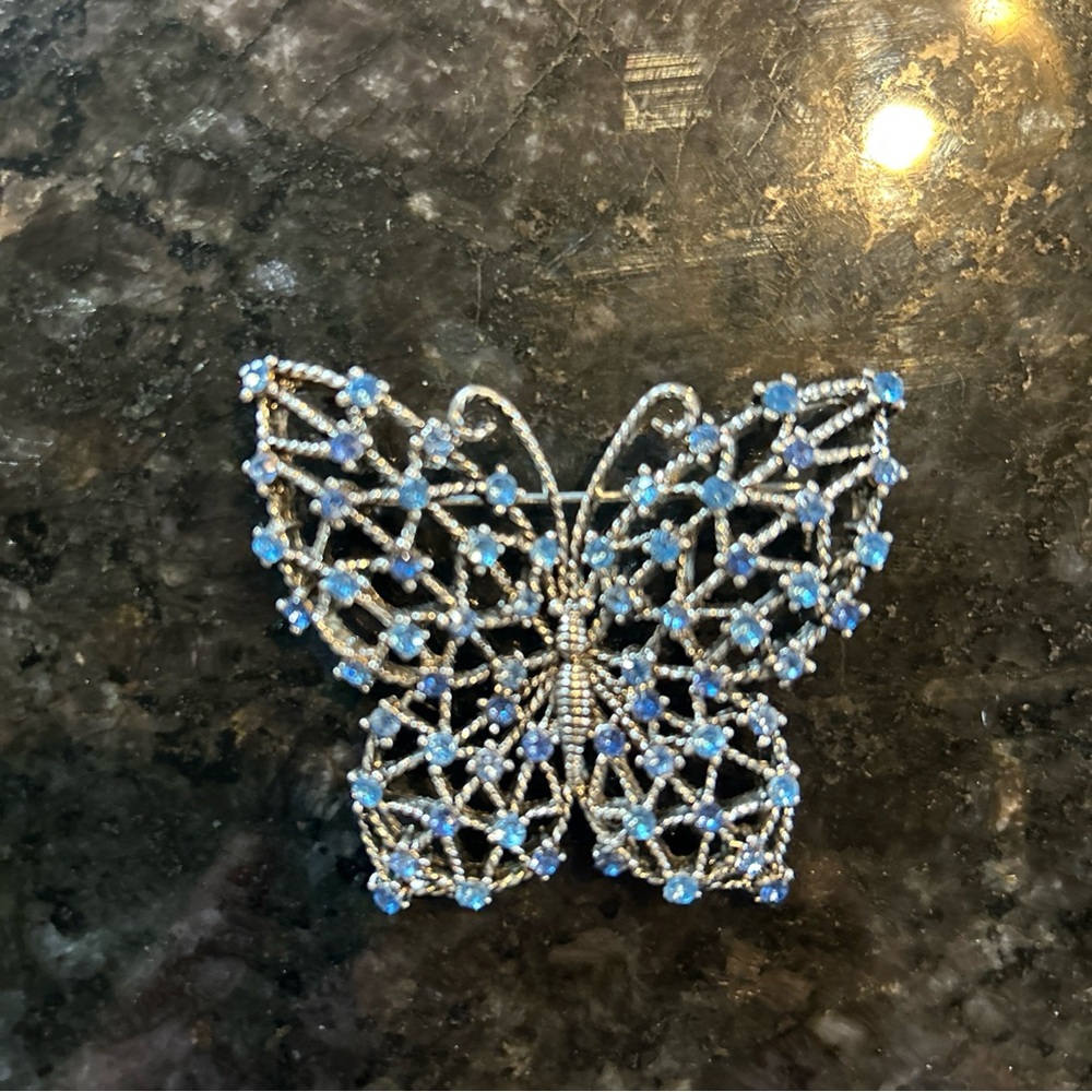 Monet Silver‎ and Blue Butterfly Brooch